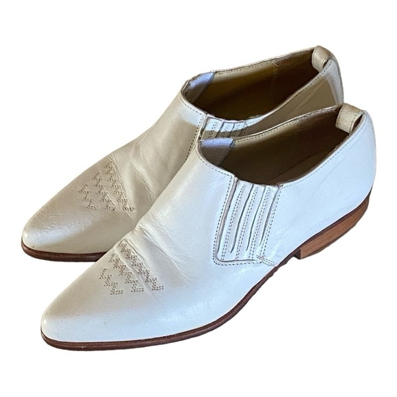 SEYCHELLES White Leather Cowboy Boot Low Cut Pointed Toe Low 1” Heel Size 6 - Picture 1 of 10